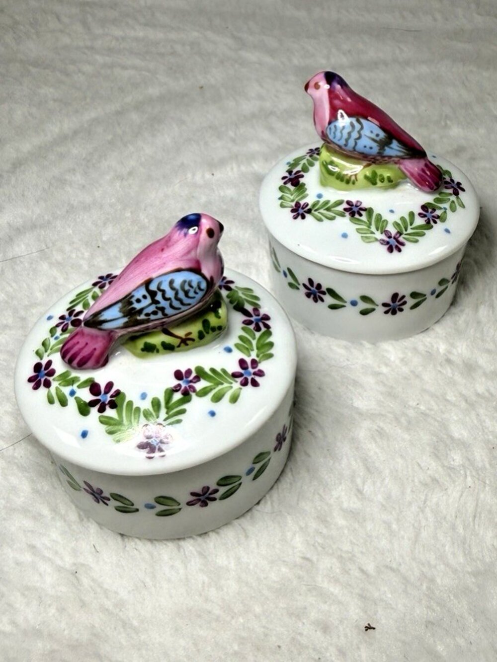 Limoges France Peint Main Hand Painted Bird Trinket Boxes Porcelain RARE HTF